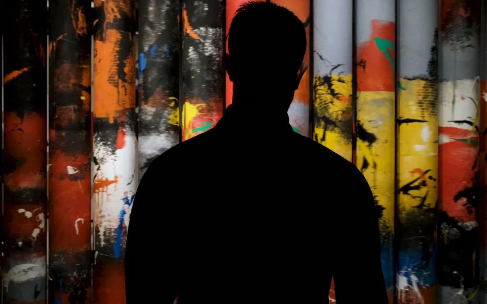 A visitor silhouetted against the art shown in Ventura Contemporary Art's official website hero